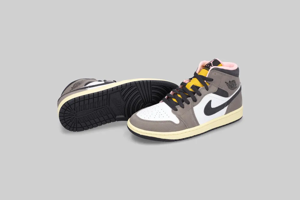 Air Jordan 1 Mid 'Cave Stone' Contoured Collar Comfortable Heel