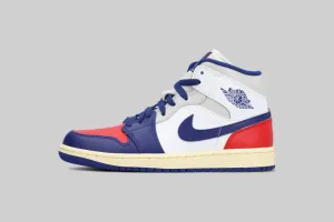 Air Jordan 1 Mid Rare Air 'White and Deep Royal Blue' Breathable Mesh Layer