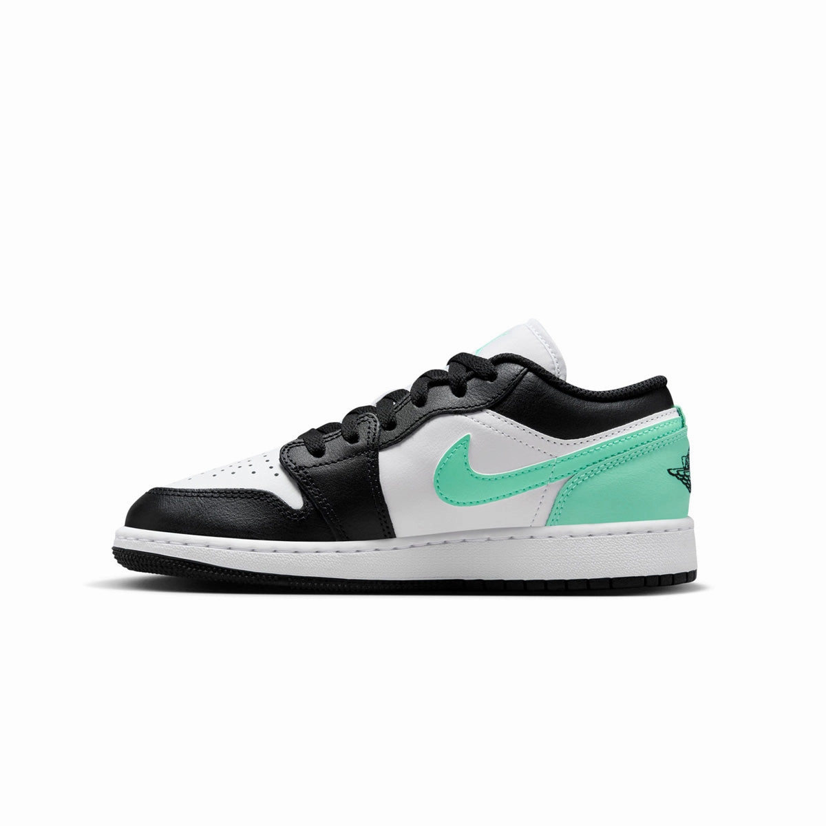 Kids Air Jordan 1 Low 'White Green Glow' Lace Up Style Pro Agility Fit