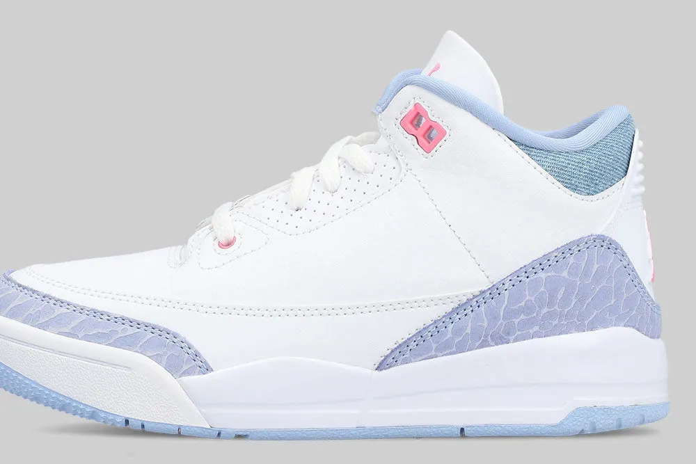 Women's Air Jordan 3 'White and Cobalt Bliss' (PS) Durable outsole compound