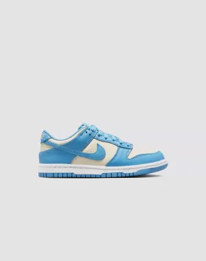 Contoured Heel Cup Bounce Response System Nike Dunk Low Grade School Girls' "Blue Beyond/Beach/White"