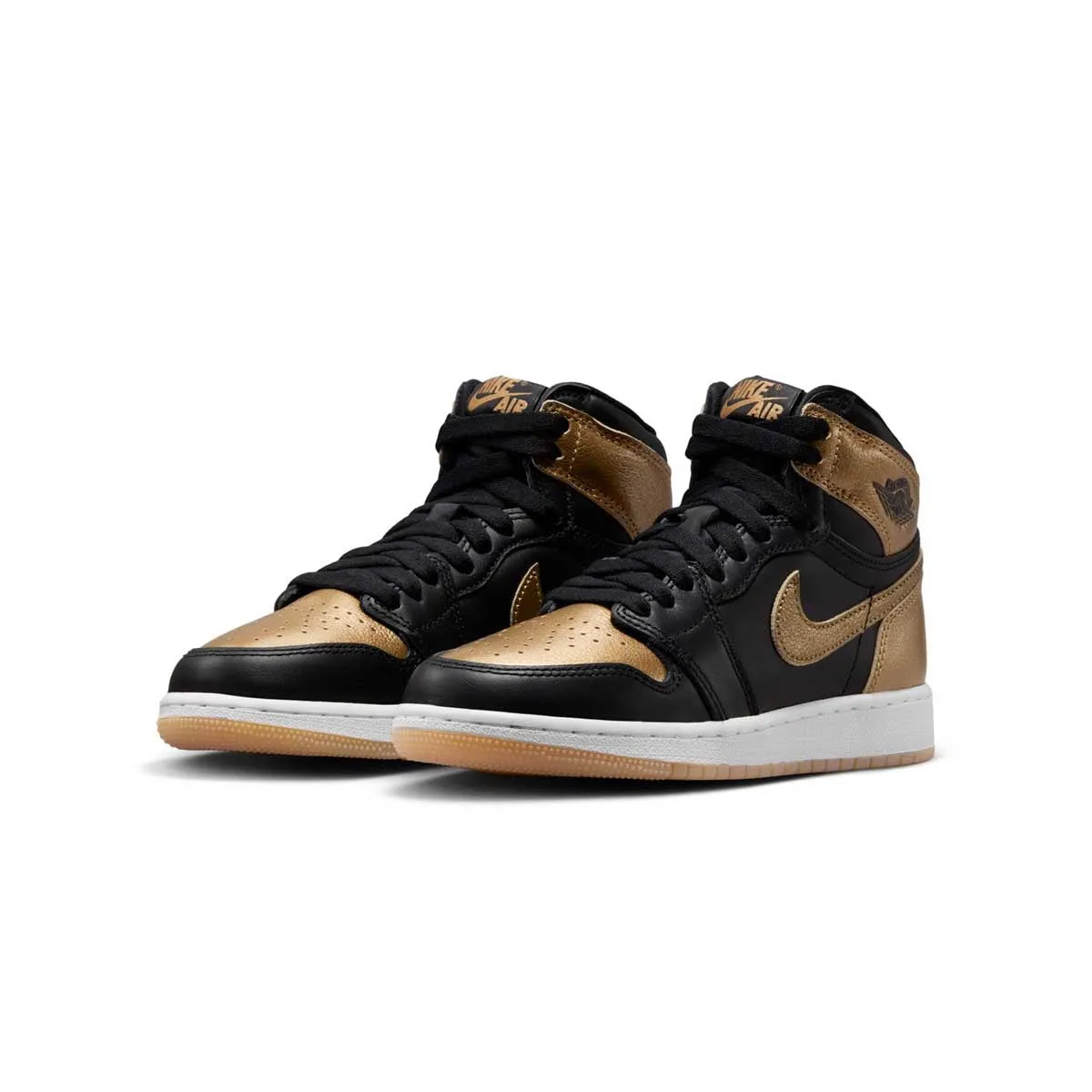 Slip On Design Elastic Lacing Kids Air Jordan 1 Retro High OG 'Black Metallic Gold'