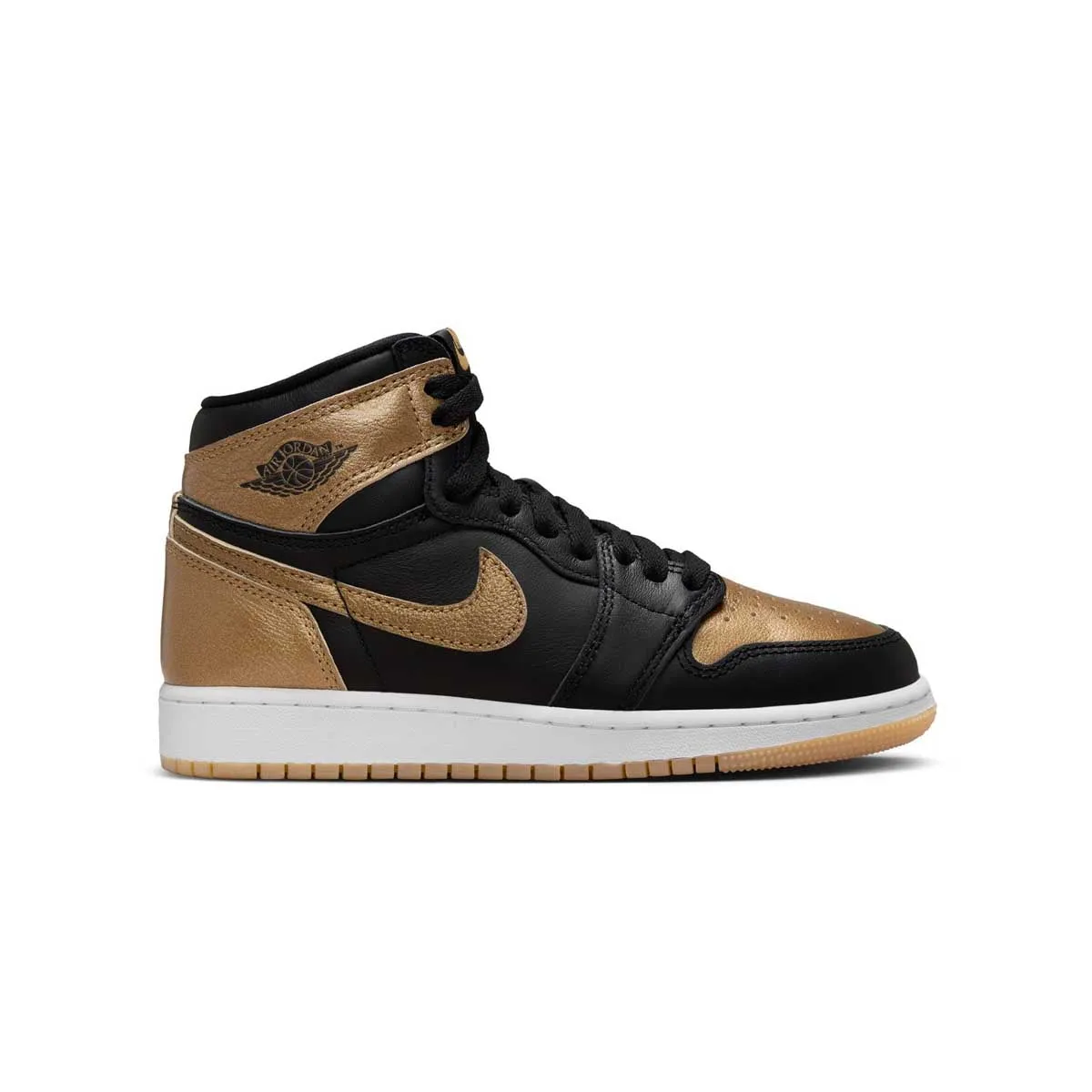 Kids Air Jordan 1 Retro High OG 'Black Metallic Gold' Sturdy Lacing System