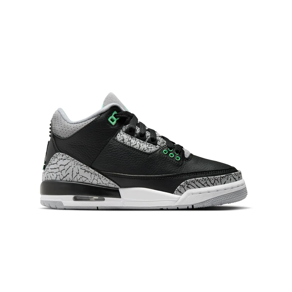 Layered silhouette Hyper Compression Molding Kids Air Jordan 3 Retro 'Green Glow'
