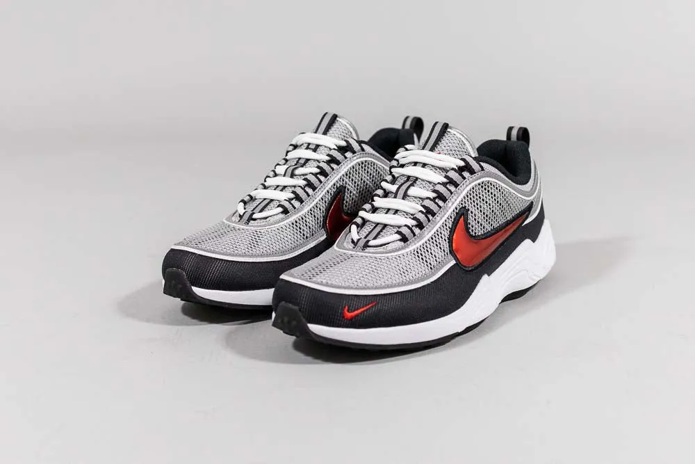 Recycled Mesh Upper Airflow Ventilation Channels Nike Air Zoom Spiridon 'Metallic Silver and Sport Red'