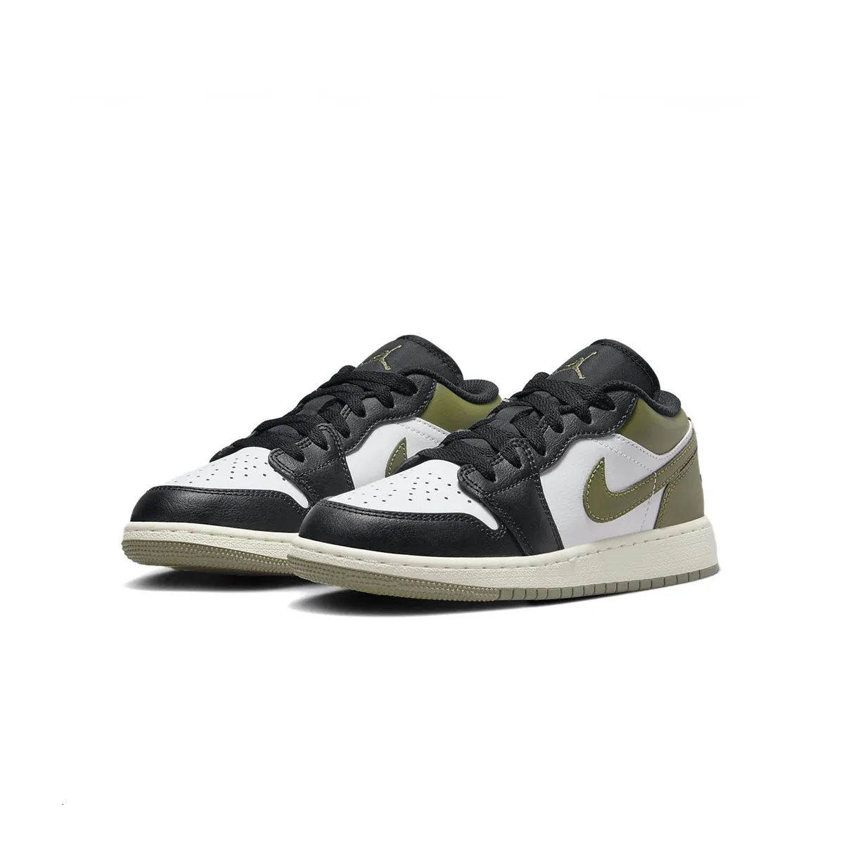 Kids Air Jordan 1 Low 'Black Toe Medium Olive' Air Flow