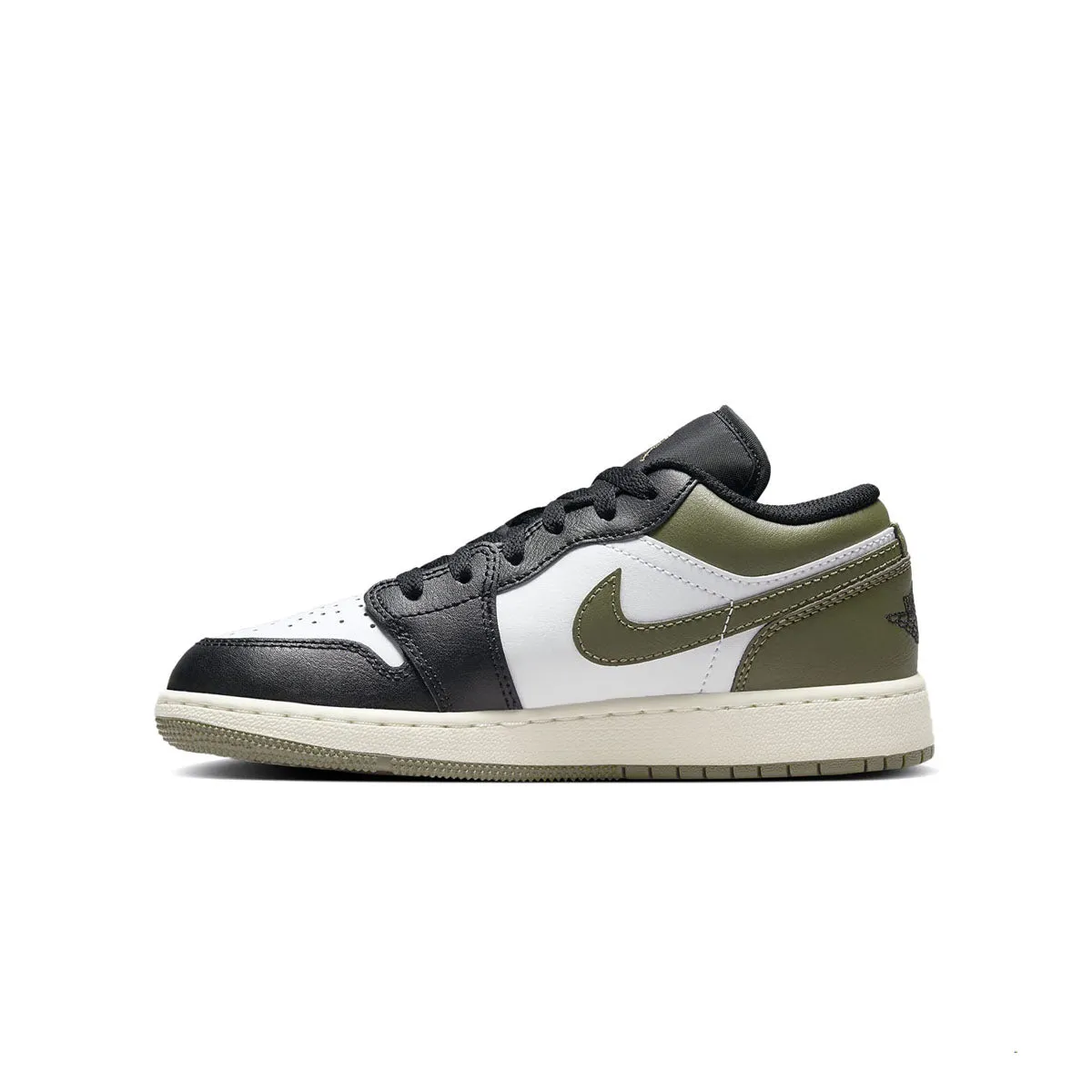 Tensile Reinforcement Webbing Kids Air Jordan 1 Low 'Black Toe Medium Olive'