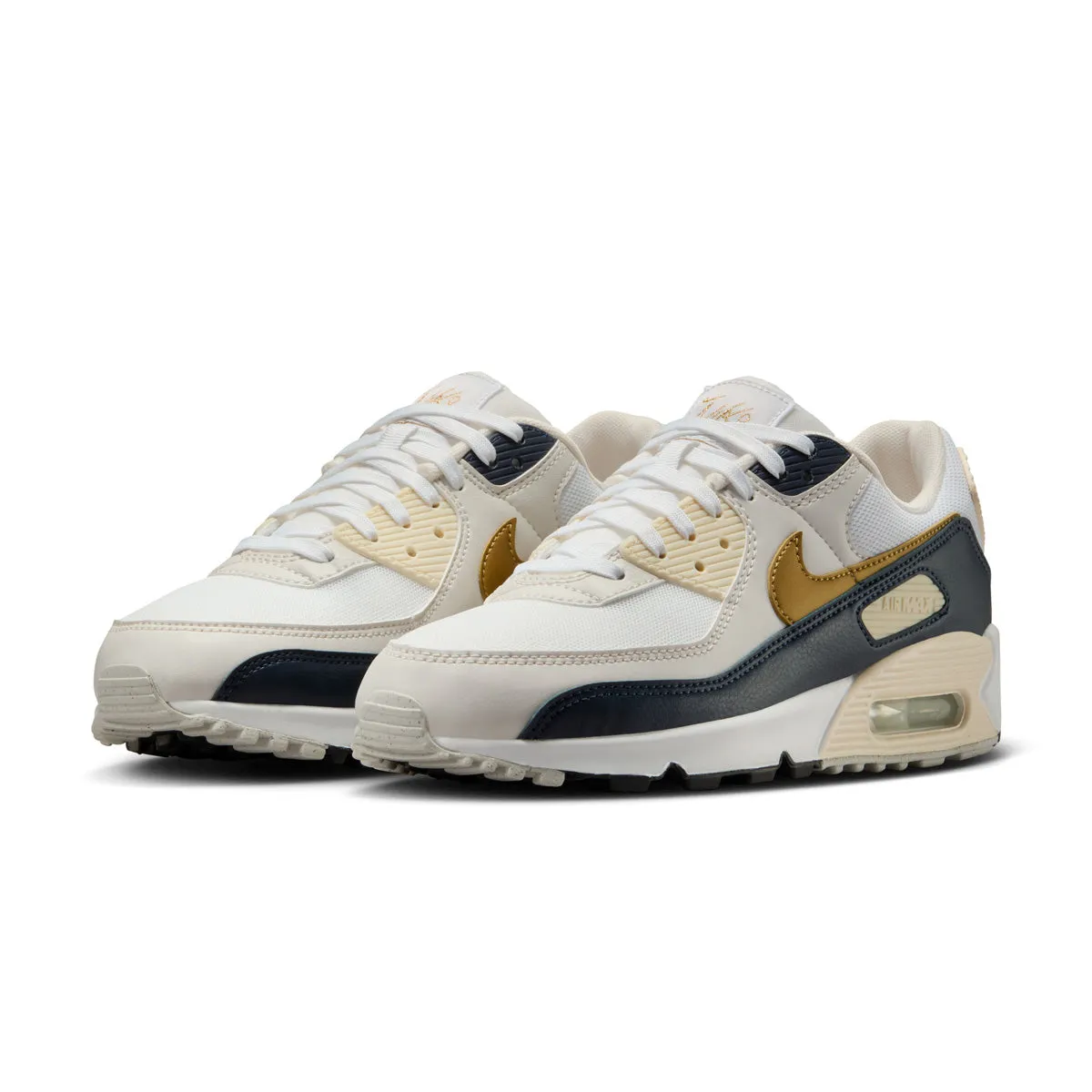 Wmns Air Max 90 NN 'Metallic Gold' Adjustable Laces Structural Weave Technology
