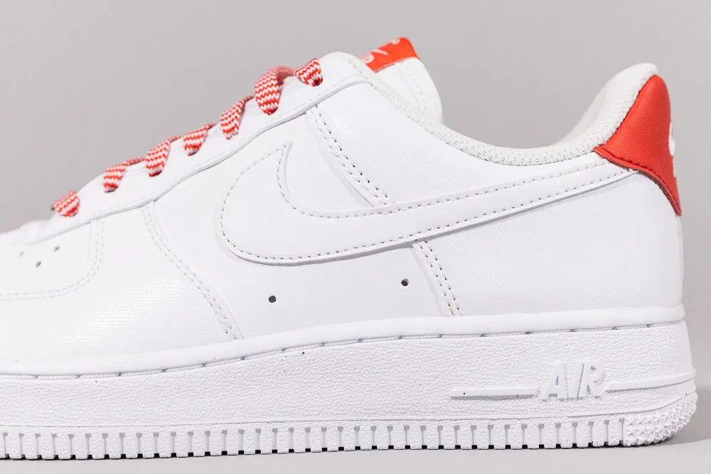 Women's Nike Air Force 1 '07 'White and Red' Recycled Synthetic Fabric HeelCushion